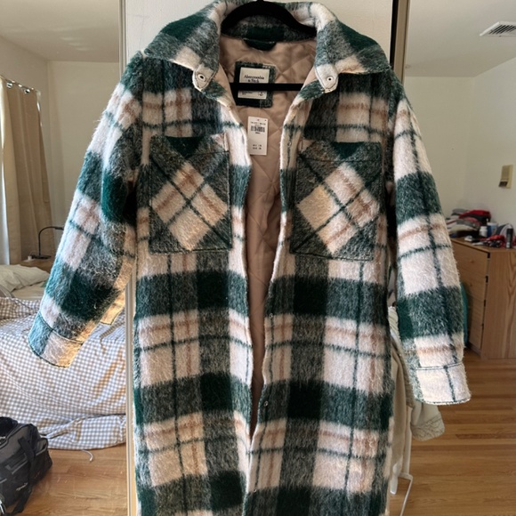 Abercrombie & Fitch Winterized Wool-Blend Shirt Jacket Green Plaid Small - Picture 6 of 9
